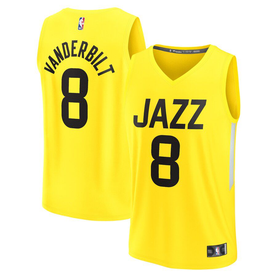 Men Utah Jazz 8 Jarred Vanderbilt Fanatics Branded Yellow Fast Break Replica NBA Jersey